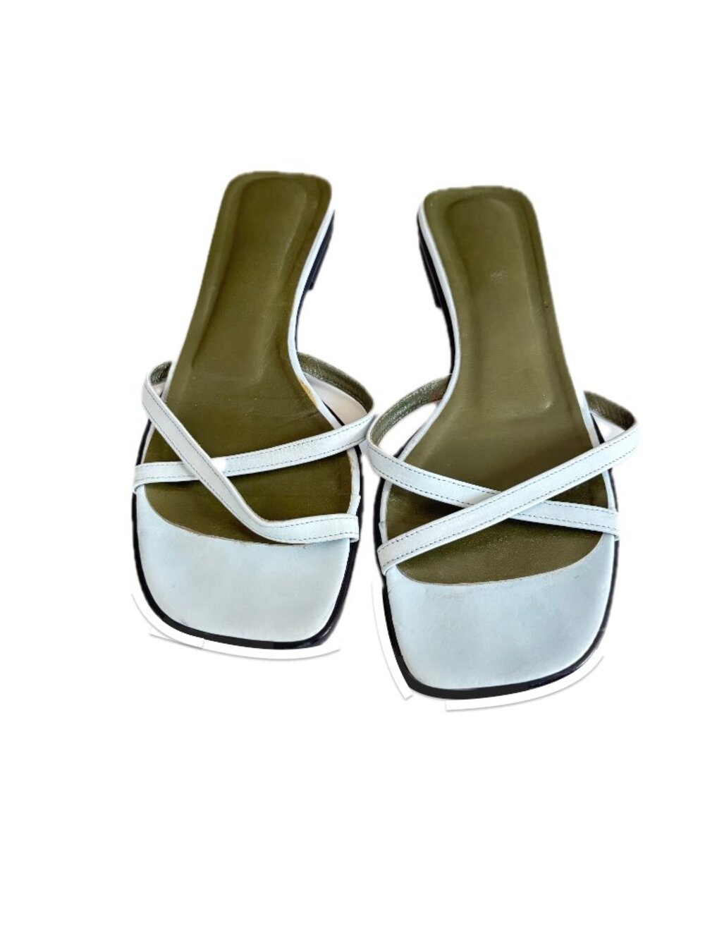 Ann Taylor Blue Strap Sandals Women's Sz 8.5 Open Toe Slip On Flat Heel